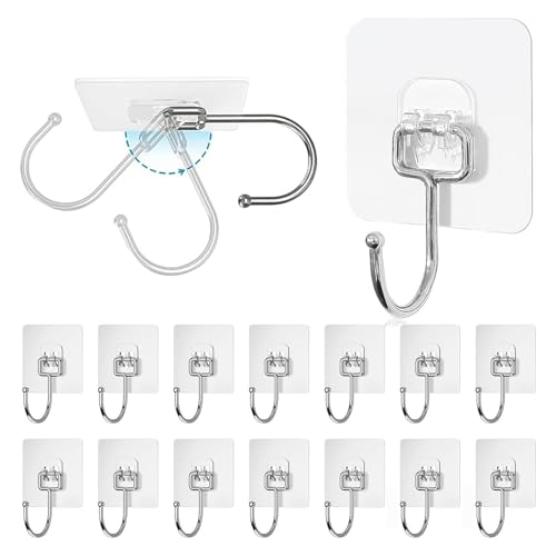 16 Stück 15kg (Max) Klebehaken Selbstklebend Haken Extra Stark, Große Klebehaken Transparent Haken Selbstklebend Wandhaken Selbstklebend für Küche Bad Wand & Decke Aufhänger, (COLOR:Transparent) von Rixotix