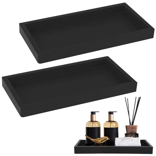 2 Stück Badezimmer Tablett Dekotablett Deko Tablett Schwarz Silikon Ablageschale Kleines Tablett für Waschtisch Badewanne Küchenspüle und Toilette Gewebe Kerzen Handtuch Kleine Kosmetisch Schwarz von Rixotix