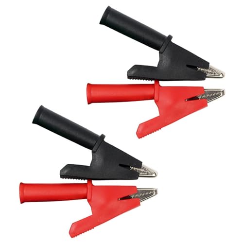 4 Stück 20A Vollisolierte Krokodilklemmen, Hochleistungs Krokodilklemmen mit 4mm Bananenbuchse für die elektrische Prüfung von Autobatterien(COLOR:Schwarz + Rot) von Rixotix