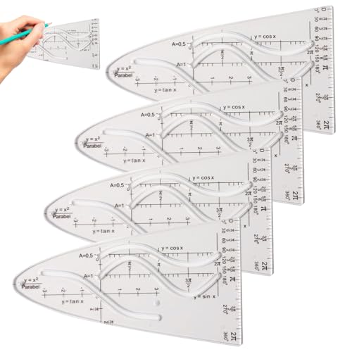 4 Stück Parabelschablone Mathe, Kurvenschablone, Parabel Lineal, Normalparabel Schablone, Geometrie Kurvenschablone Lineal, Für Studenten Büro Designer Malerei, Cosinus Tangens von Rixotix