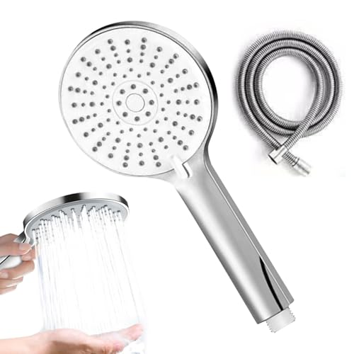 Duschkopf Wassersparend Duschkopf Handbrause 5 Strahlarten Hochdruck mit 2M Premium Schlauch aus Edelstahl Wassersparend Brausekopf Handheld Duschbrause mit Brauseschlauch(COLOR:Silber) von Rixotix