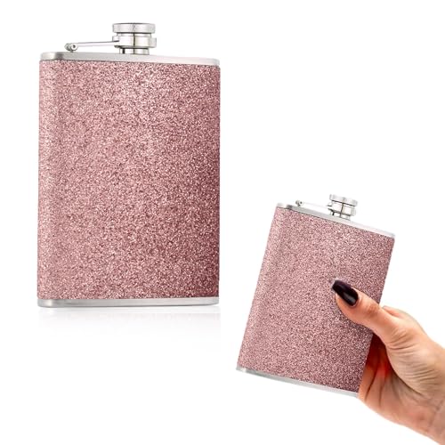 Flachmann Edelstahl 304 8 Oz mit Trichter - Auslaufsicher, Stilvoll und Tragbares Flaschen-Set für Männer und Frauen 240ml Hüftflasche mit Trichter, Edelstahl Whiskeyflasche(COLOR:Rosa) von Rixotix