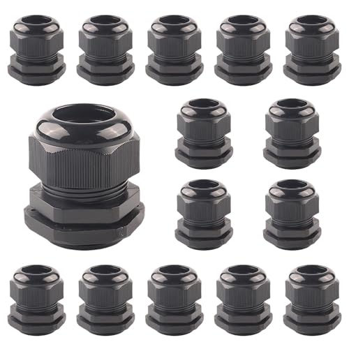 Kabelverschraubung, M20, 20 mm, IP68, wasserdicht, schwarz, geeignet für 6 mm – 12 mm Kabel, Kunststoff-Nylon-Kompressionsverschraubungen mit Kontermutter und Unterlegscheibe, 15 Stück Kabelverschraubung, M20, 20 mm, IP68, wasserdicht, schwarz, geeignet für 6 mm – 12 mm Kabel, Kunststoff-Nylon-Kompressionsverschraubungen mit Kontermutter und Unterlegscheibe, 15 Stück von Rixotix