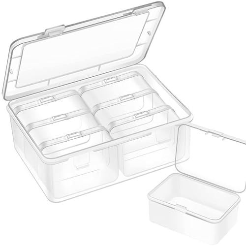 Kleine Aufbewahrungsboxen (7,5 x 5 x 3,5cm),6 Teilige Mini Plastik Aufbewahrungsbox aus Klarem Kunststoff mit Deckel Klein für Kleine Perlen,Pillen,Schmuck,Schrauben,Bastelartikel & Kleinteile(klar) von Rixotix