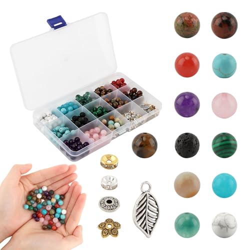 Natürliche Edelstein Perlen Chakra Perlen Abstandhalter-Perlen, 317 Stück Perlen zum Auffädeln Kristalle, 8 mm runde Perlen für die Schmuckherstellung, Schmuckherstellungs Set mit Zubehör, 13 Farben von Rixotix