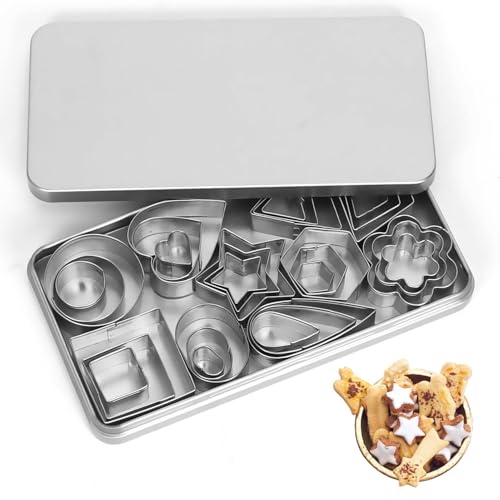 Plätzchen Ausstecher Mini, 30 Stück Mini Ausstecher Set, Kleine Keksausstecher aus Edelstahl, Geometrische Keks Ausstechformen Set, Sternblumen Sechseck Herz Formen Cutter für Backen Fondant Torten von Rixotix