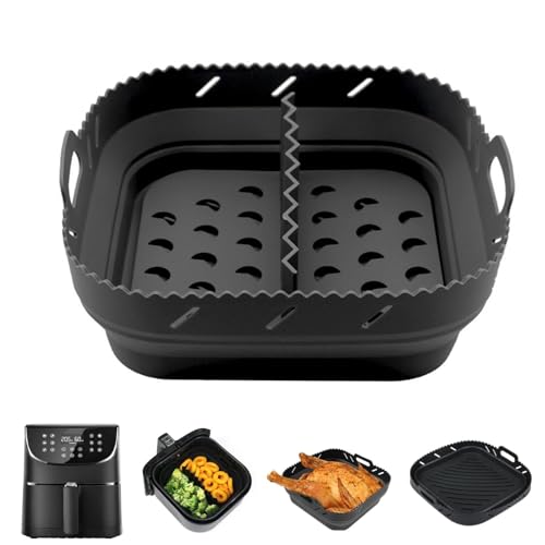 Rixotix Airfryer Silikonform, Heißluftfritteuse passend für 5,5L 6.2L, Airfryer Zubehör, Heißluftfritteuse Backform mit Trennwänden,Heißluftfritteuse Zubehör Schwarz von Rixotix