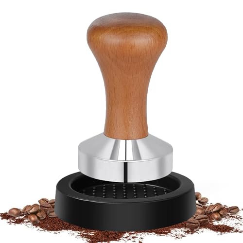 Rixotix Kaffee Tamper,Tamper 51mm mit Holzgriff und Silikonmatte 60mm,kaffeestempel Edelstahl,Espresso Tamper, Solid Heavy, Barista Style von Rixotix