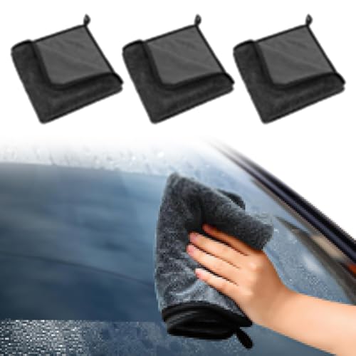 Rixotix Trockentuch Dusche 3 Stück, 40x60cm Fast Dry Trockentuch, Extra Saugfähiges Streifenfrei Mikrofasertücher Auto, Weicher Duschkabinen Tuch für Bad, Badezimmer, Küche, Haushalt, Dunkelgrau von Rixotix