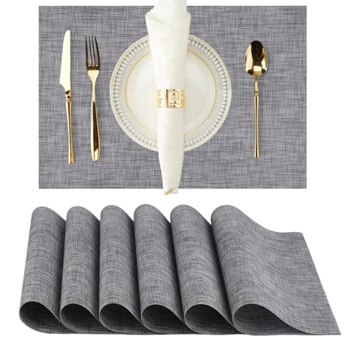 Tischsets Abwaschbar 6er Set, Platzsets Abwischbar Leinen Hitzebeständig Platzdeckchen rutschfest Doppelseitigen Tischuntersetzer Tischsets Stoff, Dunkelgrau Tischsets Abwaschbar 6er Set, Platzsets Abwischbar Leinen Hitzebeständig Platzdeckchen rutschfest Doppelseitigen Tischuntersetzer Tischsets Stoff, Dunkelgrau von Rixotix