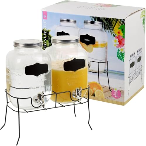 2er Set 4L Hochwertiger Getränke Spender aus Glas mit Ständer, Zapfhahn und Gestell Saftspender Dispenser Getränkespender Wasserspender Limonadenspender Trinkspender Schorle 2er Set 4L Hochwertiger Getränke Spender aus Glas mit Ständer, Zapfhahn und Gestell Saftspender Dispenser Getränkespender Wasserspender Limonadenspender Trinkspender Schorle von Riyashop