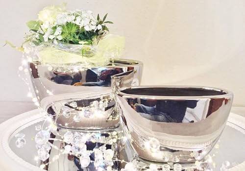 2er-Set Dekoschalen Keramikschale Dekovase Vase Hochzeitsdeko Übertöpfe Silber Blumentopf Silber Blumenvase Pflanzgefäße Pflanztopf Tisch-Deko Silber Blumenschale Pflanzschale oval Vasen Silberschale 2er-Set Dekoschalen Keramikschale Dekovase Vase Hochzeitsdeko Übertöpfe Silber Blumentopf Silber Blumenvase Pflanzgefäße Pflanztopf Tisch-Deko Silber Blumenschale Pflanzschale oval Vasen Silberschale von Riyashop