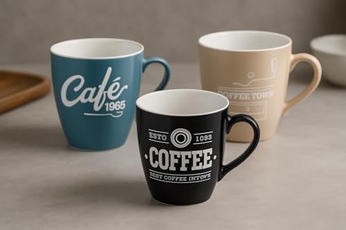 6er Set Kaffee-Becher Style Kaffee-Tasse Star Porzellan Kaffeebecher 6 Stück Kaffeetassen mit Aufschrift It's Kaffee/Town/Cafes' Tassen 150ml aus Keramik Kaffee Becher von Riyashop