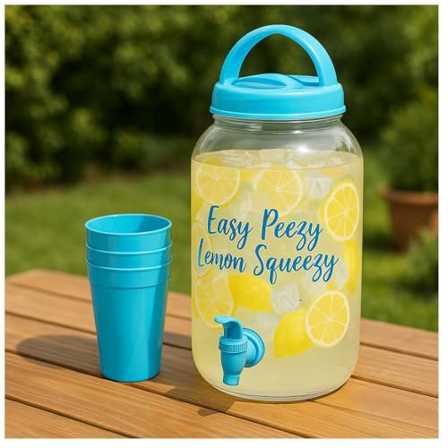 Getränkespender SUMMER Kunststoff Schraubverschluss Henkel Bunt Dispenser (Blau) von Riyashop