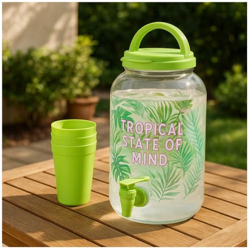 Getränkespender Summer Kunststoff Schraubverschluss Henkel Dispenser (Pink) Saftspender 4-Liter aus Kunststoff mit Zapfhahn Wasserspender Limospender mit Bechern Bunte Getränkespender von Riyashop