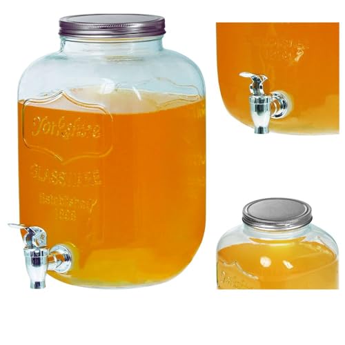 Getränkespender mit Hahn 4L Glas Glance Zapfhahn Wasserspender Limonadenspender Saftspender Dispenser Trinkspender (4 Liter, Glance Spender) von Riyashop