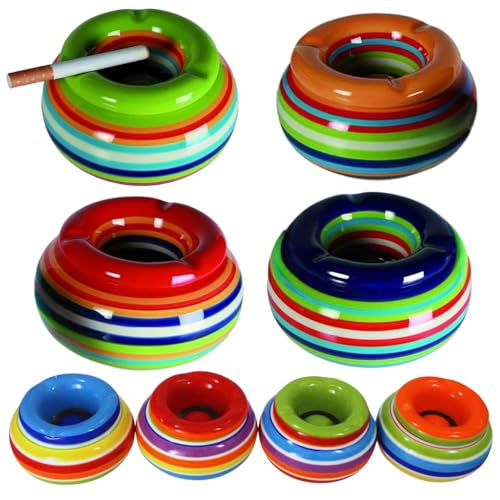 Aschenbecher Windaschenbecher Keramik Tischaschenbecher mit Deckel Bunt Streifen (Grün) von Riyashop