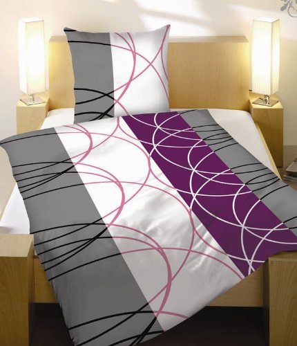 Riyashop BETTWÄSCHE 2 TEILIG MICROFASER 155 x 220 cm LILA WEIß NEU 2-TEILIG von Riyashop
