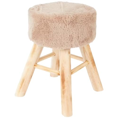 Riyashop Fellhocker Hocker Sitzhocker Shemel Fußhocker Holz Felloptik Stuhl Fell NEU (Braun/rosa) von Riyashop