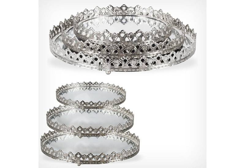 Riyashop Haushaltshobel 3tlg. Set Spiegeltablett Deko Kerzen Ø 20/26/29 cm Metall Silber von Riyashop