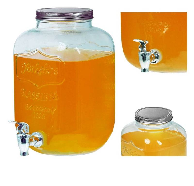 Riyashop Haushaltshobel Getränkespender mit Hahn 4L Glas Glance Zapfhahn Wasserspender Limonad von Riyashop