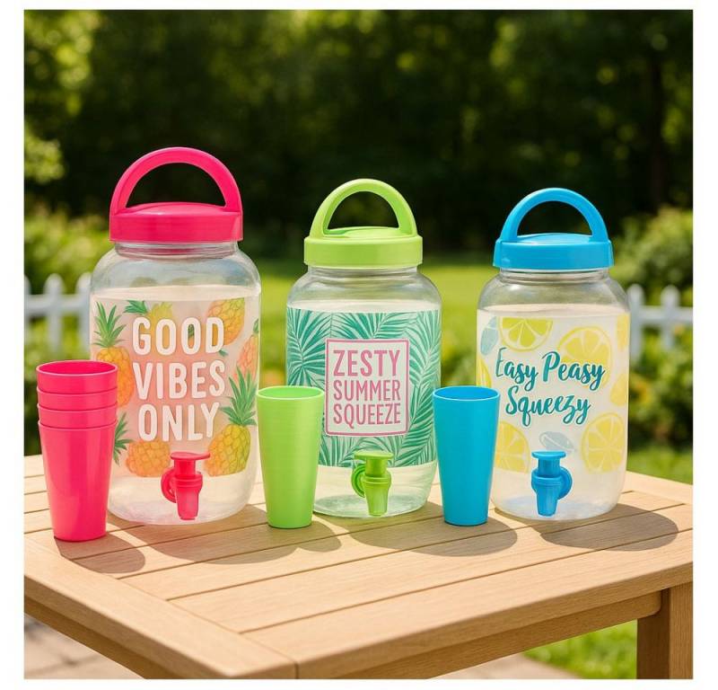 Riyashop Haushaltshobel Saftspender 4-Liter Kunststoff Wasserspender Limospender mit Bechern von Riyashop
