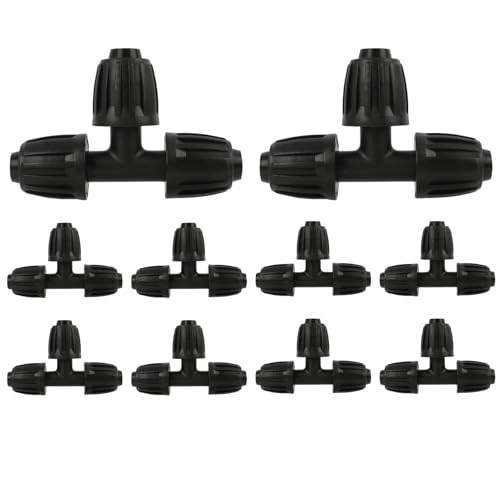 10er Set T-Stück Verbindungen für Tropfbewässerungssysteme, 1/2 Zoll Anti-Drop Hochwertige Fittings mit Kontermuttern, 16 mm Durchmesser,für Garten, Landwirtschaft und Gewächshäuser von Riybyds