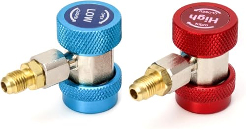 Adapter für R134A Kältemittel, 1/4 Zoll AC Hochdruck und Niederdruck SAE HVAC, Universell einsetzbarer Schnellkupplungsadapter aus Messing für Klimaanlagen und Kühlsysteme, Robust und Korrosionsbestän von Riybyds