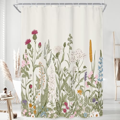 Riyidecor Duschvorhang aus Stoff mit Wildblumen-Motiv, 137 x 200 cm, für Badezimmer, Dekoration, grüne Blätter, botanisches dekoratives Bad-Set, Pflanzenkräuter, Badezimmerzubehör, Polyester, Riyidecor Duschvorhang aus Stoff mit Wildblumen-Motiv, 137 x 200 cm, für Badezimmer, Dekoration, grüne Blätter, botanisches dekoratives Bad-Set, Pflanzenkräuter, Badezimmerzubehör, Polyester, von Riyidecor