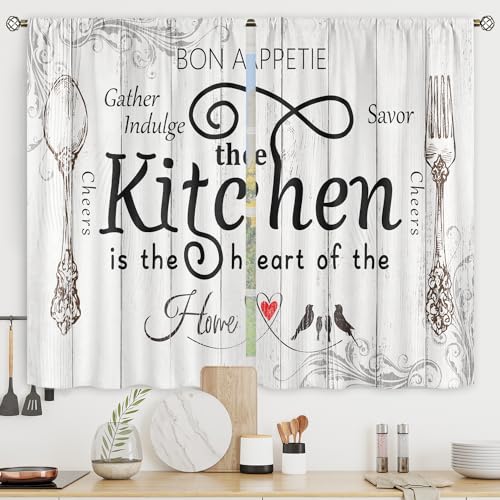 Riyidecor Farmhouse Küchenvorhänge, 140 x 99 cm, Stangentasche, rustikal, kurz, kleine Gabel und Löffel, Holzbrett, Retro, Vintage, Holz, Bedruckt, Wohnzimmer, Schlafzimmer, Fenster, Vorhänge, Riyidecor Farmhouse Küchenvorhänge, 140 x 99 cm, Stangentasche, rustikal, kurz, kleine Gabel und Löffel, Holzbrett, Retro, Vintage, Holz, Bedruckt, Wohnzimmer, Schlafzimmer, Fenster, Vorhänge, von Riyidecor
