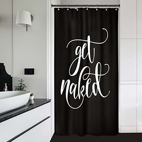 Riyidecor Get Naked Duschvorhang, 91 x 183 cm, schmal und schmal schwarz, sexy dunkler Text, Cool lustig und modern, Polyester, wasserdicht, Badezimmer Dekoration von Riyidecor