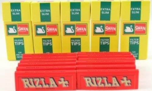 2 x Red Zigarettenpapier und Swan Extra Slim Filter 600 von Rizla