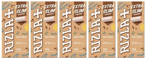 Rizla Natura Ultra Slim Filterspitzen, 5,7 mm, 120 Spitzen pro Packung – 5 Packungen (600 Tips) von Rizla