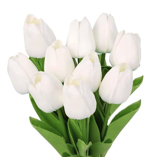 Rjayaa Künstliche Tulpen Blumen 10 STK Fake Kunst Tulpen Künstlich Kunstblumen Weiß Fake Blumen Flowers Frühling Deko für Vase Hochzeit von Rjayaa