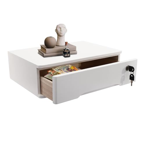 RjcdOPL Aufbewahrungsbox mit abschließbarer Schublade, Schreibtisch-Organizer aus Holz, L 40 x T 28 x H 12 cm (weiß) von RjcdOPL