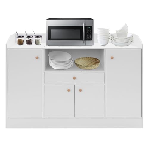 RjcdOPL Aufbewahrungsmöbel, Küchenschrank mit Schublade und 4 Türen, skandinavischer Stil, multifunktional, für Esszimmer, Wohnzimmer, Eingangsbereich, L 110 x T 30 x H 80 cm (weiß) von RjcdOPL