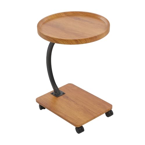 RjcdOPL Beistelltisch C Form, Sofa Beistelltisch Mit Rollen, Kleiner Couchtisch Holz Metall, Mobiler Kaffeetisch, Schmaler Side Table, Nachttisch Für Wohnzimmer, Schlafzimmer, Bett (Protokollfarbe) von RjcdOPL