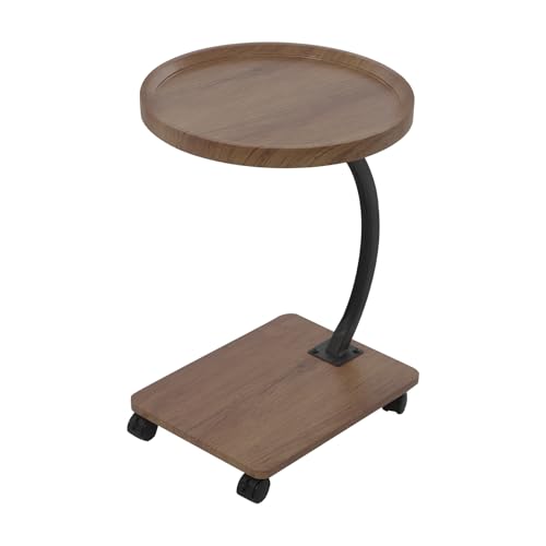 RjcdOPL Beistelltisch C Form, Sofa Beistelltisch Mit Rollen, Kleiner Couchtisch Holz Metall, Mobiler Kaffeetisch, Schmaler Side Table, Nachttisch Für Wohnzimmer, Schlafzimmer, Bett (Walnuss Farbe) von RjcdOPL