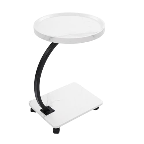 RjcdOPL Beistelltisch C Form, Sofa Beistelltisch Mit Rollen, Kleiner Couchtisch Holz Metall, Mobiler Kaffeetisch, Schmaler Side Table, Nachttisch Für Wohnzimmer, Schlafzimmer, Bett (Weiß) von RjcdOPL