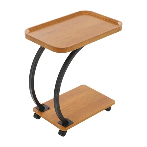 RjcdOPL Beistelltisch C Form mit Rollen, Kleiner Couchtisch Holz Walnuss Finish, 2 Etagen Side Table, Moderner Sofatisch Rechteckig für Sofa Bett Wohnzimmer Schlafzimmer Büro (Log Color) von RjcdOPL