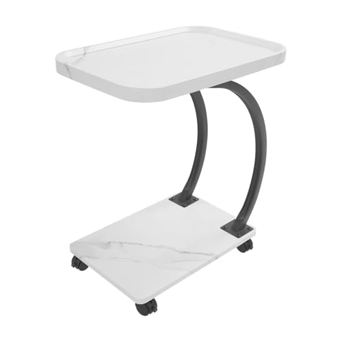 RjcdOPL Beistelltisch C Form mit Rollen, Kleiner Couchtisch Holz Walnuss Finish, 2 Etagen Side Table, Moderner Sofatisch Rechteckig für Sofa Bett Wohnzimmer Schlafzimmer Büro (Weiß) von RjcdOPL