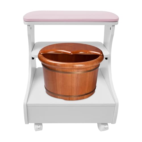 RjcdOPL Hocker für Fußbad mit Rollen, multifunktionaler Fußstütze, mit ausziehbarem Regal und Schublade, für Schönheitssalons, Spa, Maniküre, Pediküre (Rosa) von RjcdOPL