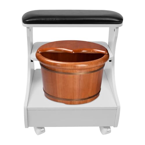 RjcdOPL Hocker für Fußbad mit Rollen, multifunktionaler Fußstütze, mit ausziehbarem Regal und Schublade, für Schönheitssalons, Spa, Maniküre, Pediküre (schwarz) von RjcdOPL