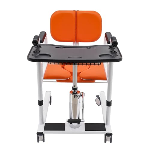 RjcdOPL Hydraulischer Transferstuhl für Patienten und ältere Menschen, 180 ° geteilt, multifunktional, höhenverstellbar, mit Universalrädern, Esstisch und tragbarer Topf (Orange) von RjcdOPL