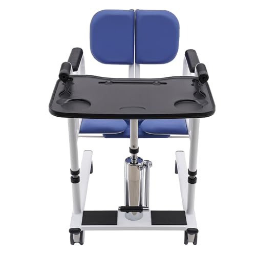 RjcdOPL Hydraulischer Transferstuhl für Patienten und ältere Menschen, 180 ° geteilt, multifunktional, höhenverstellbar, mit Universalrädern, Esstisch und tragbarer Topf (blau) von RjcdOPL