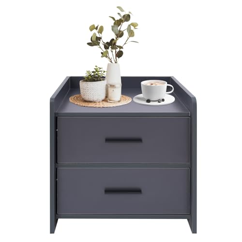 RjcdOPL Nachttisch mit 2 Schubladen, Nachttisch aus Holz, minimalistischer Stil, L 40 x B 40 x H 42 cm, für Schlafzimmer, Wohnzimmer, Büro (Dunkelgrau) von RjcdOPL
