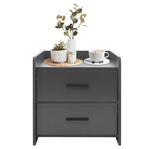 RjcdOPL Nachttisch mit 2 Schubladen, Nachttisch aus Holz, minimalistischer Stil, L 40 x B 40 x H 42 cm, für Schlafzimmer, Wohnzimmer, Büro (Grau) von RjcdOPL