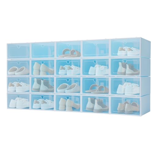 RjcdOPL Schuhbox, 20 Stück, stapelbar und faltbar, 33 x 23 x 14 cm, platzsparend, ideal für Schuhe und Organisation zu Hause (blau) von RjcdOPL