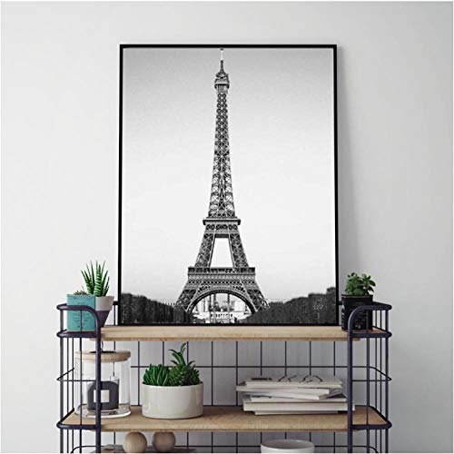 Rjunjie Eiffelturm Dekor Leinwand Gemälde Poster Französisch Paris Wandkunst Drucke Schwarz und Weiß Paris Landschaft Bilder Wand Dekor （50x70 cm kein Rahmen） von Rjunjie