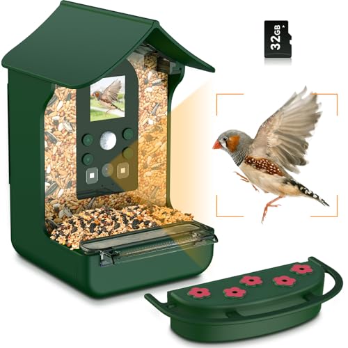Rkdely Vogelhaus mit Kamera Vogelhaus Kamera: 1080P HD Vogelfutterhaus mit Kamera Video Automatisch Aufnehmen Vogelhäuschen Kamera Nachtsicht Bird Feeder für Garten Draußen Vogelfutterspender - Grün von Rkdely